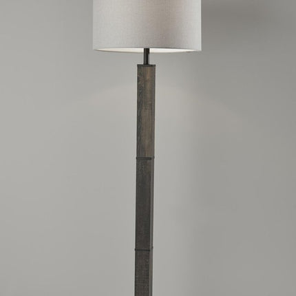 62" Black Wood And Metal Floor Lamp With Light Gray Fabric Drum Shade HomeRoots