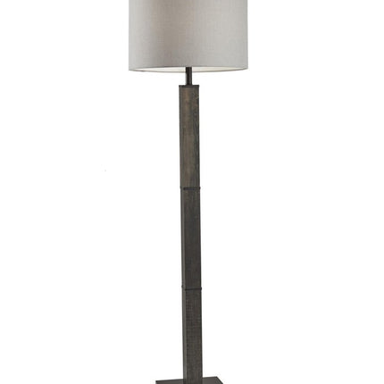 62" Black Wood And Metal Floor Lamp With Light Gray Fabric Drum Shade HomeRoots