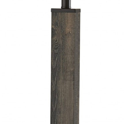 62" Black Wood And Metal Floor Lamp With Light Gray Fabric Drum Shade HomeRoots