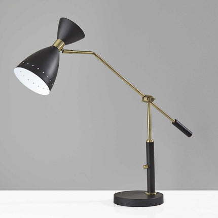 32" Black And Gold Metal Desk Lamp With Cinched Cone Shade HomeRoots