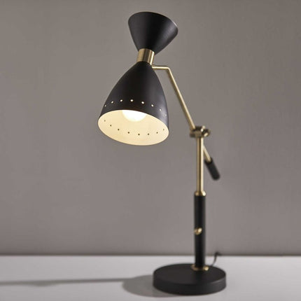 32" Black And Gold Metal Desk Lamp With Cinched Cone Shade HomeRoots