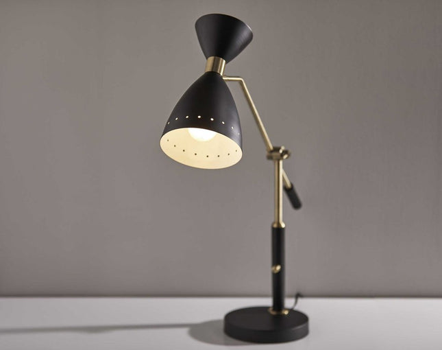 32" Black And Gold Metal Desk Lamp With Cinched Cone Shade HomeRoots