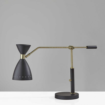 32" Black And Gold Metal Desk Lamp With Cinched Cone Shade HomeRoots
