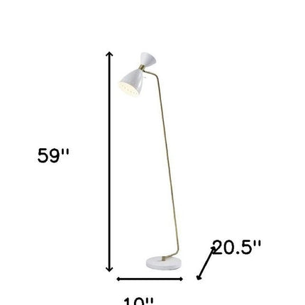 59" Gold And White Task Floor Lamp With White Metal Cone Shade HomeRoots