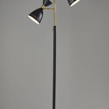 68" Black And Gold Metal Two Light Task Floor Lamp With Black Metal Cone Shade HomeRoots