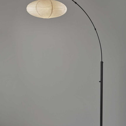 80" Beige And Black Arc Floor Lamp With Beige Paper Globe Shade HomeRoots