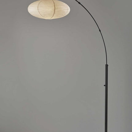 80" Beige And Black Arc Floor Lamp With Beige Paper Globe Shade HomeRoots