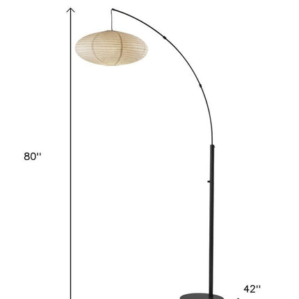 80" Beige And Black Arc Floor Lamp With Beige Paper Globe Shade HomeRoots