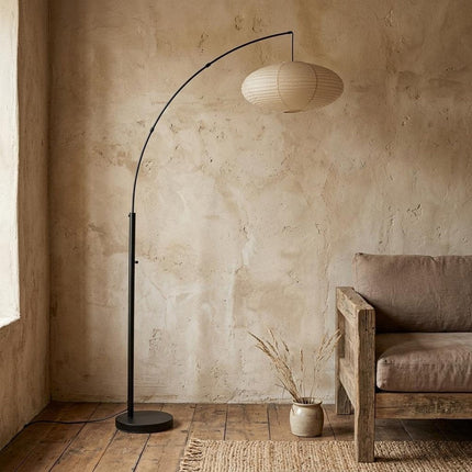 80" Beige And Black Arc Floor Lamp With Beige Paper Globe Shade HomeRoots