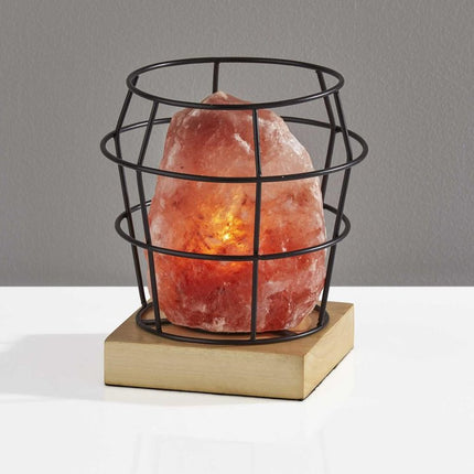 8" Himalayan Salt Accent Lamp With Black Cage Shade HomeRoots