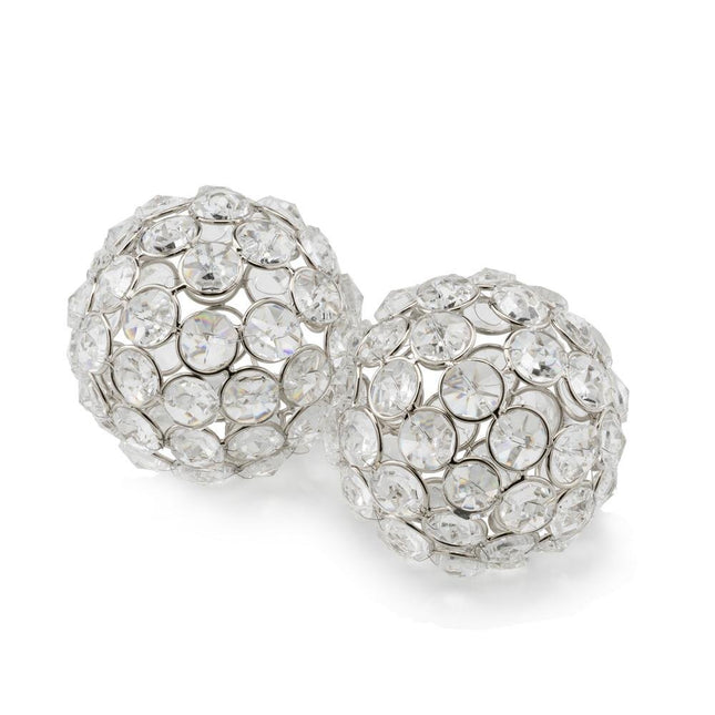 Set of Two Silver And Clear Faux Crystal And Metal Orb Decorative Tabletop Sculptures HomeRoots