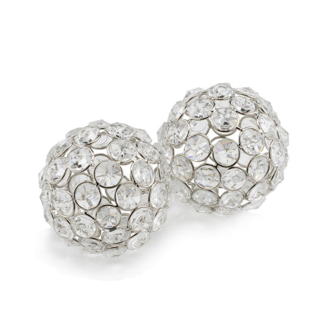 Set of Two Silver And Clear Faux Crystal And Metal Orb Decorative Tabletop Sculptures HomeRoots