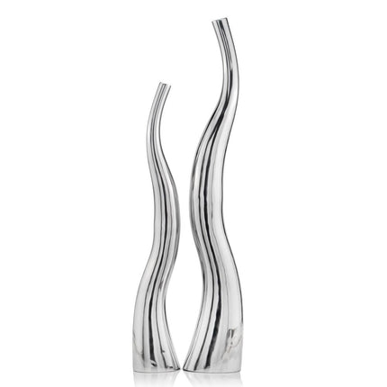 Set of Two Aluminum Silver Wavy Floor Vases HomeRoots