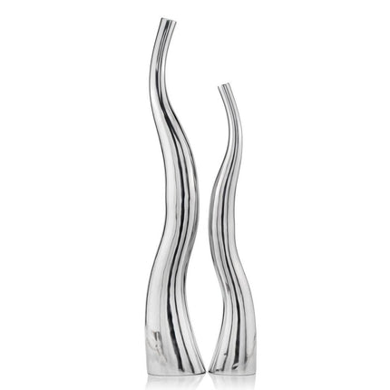Set of Two Silver Aluminum Squiggly Vases HomeRoots