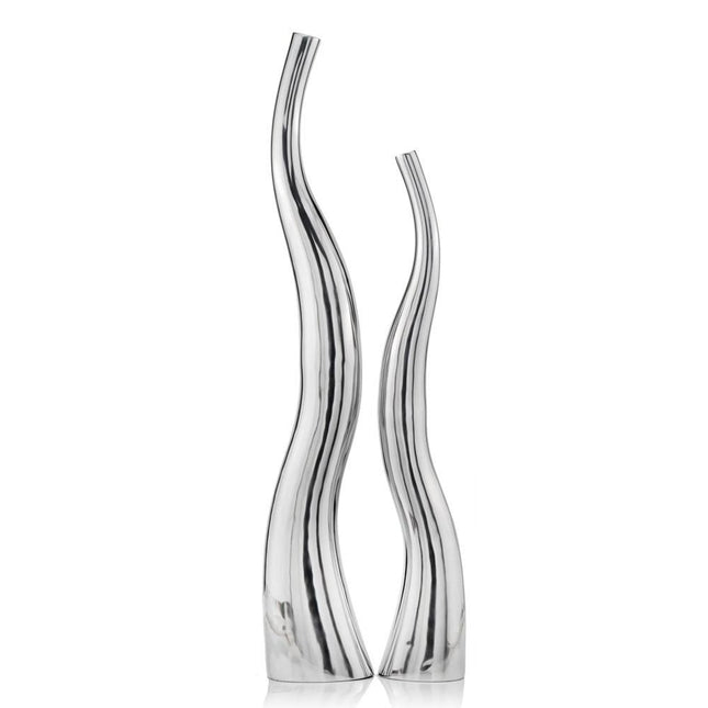 Set of Two Silver Aluminum Squiggly Vases HomeRoots