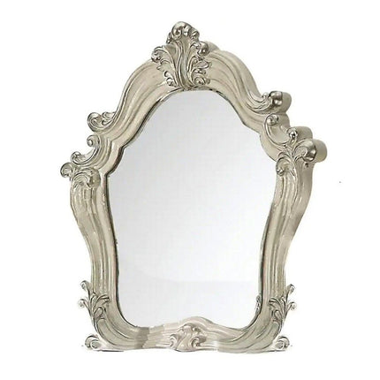 47" White And Silver Abstract Wood Framed Antiqued Glass Mounted Dresser Mirror HomeRoots