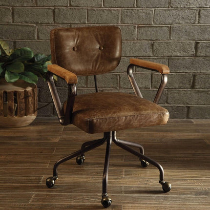 Brown and Black Swivel Faux Leather Rolling Office Chair HomeRoots
