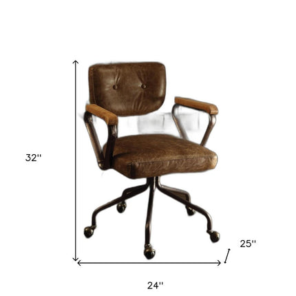 Brown and Black Swivel Faux Leather Rolling Office Chair HomeRoots