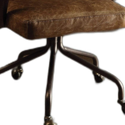 Brown and Black Swivel Faux Leather Rolling Office Chair HomeRoots