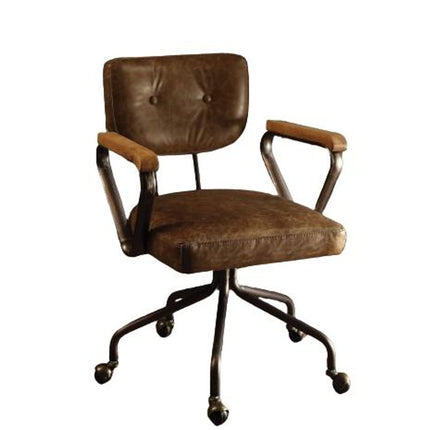 Brown and Black Swivel Faux Leather Rolling Office Chair HomeRoots