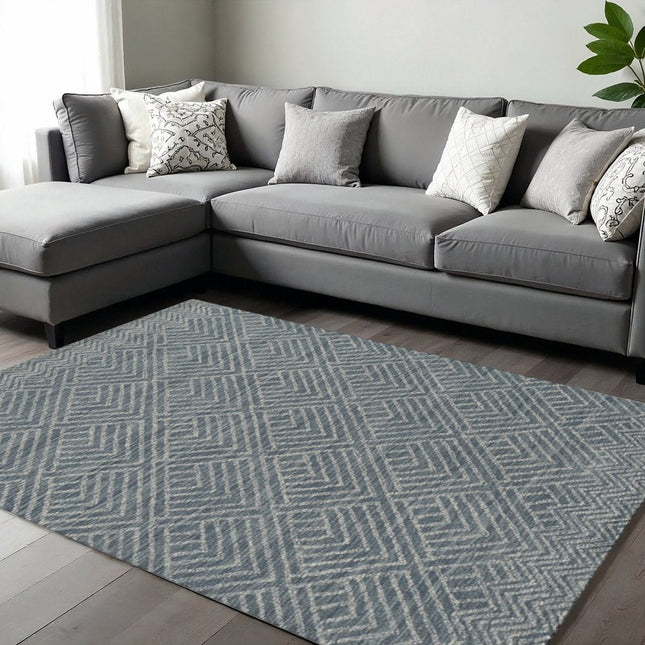9' X 13' Denim Blue And Gray Wool Geometric Hand Tufted Area Rug HomeRoots