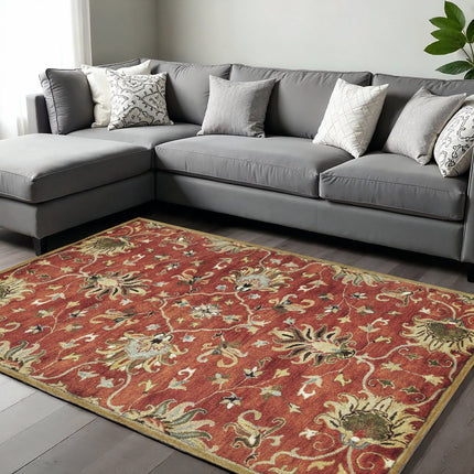9' X 13' Rust Beige And Gray Wool Floral Medallion Hand Tufted Area Rug HomeRoots