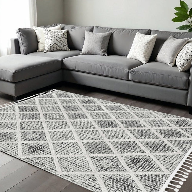 9' X 13' Cream And Charcoal Geometric Area Rug HomeRoots