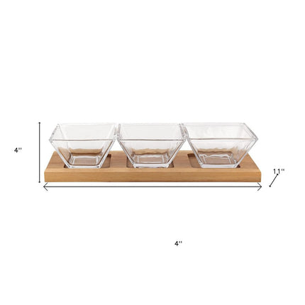 Four Piece Clear And Natural Crystal And Solid Wood Condiment Server HomeRoots