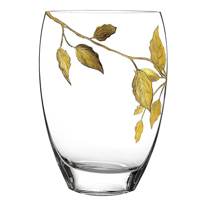 12" Clear And Gold Leaves Oval Crystal Glass Table Vase HomeRoots