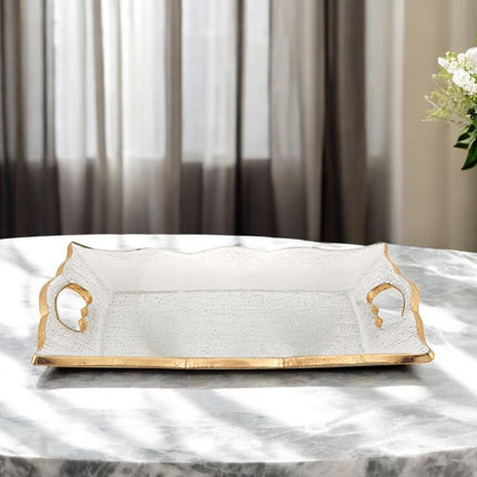 11" Clear And Gold Seeded Glass Serving Tray With Handles HomeRoots