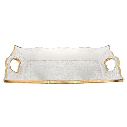 20" Clear And Gold Seeded Glass Serving Tray With Handles HomeRoots