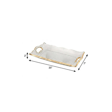 20" Clear And Gold Seeded Glass Serving Tray With Handles HomeRoots