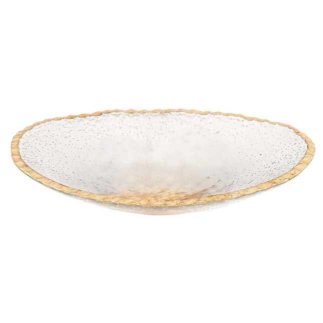 8" Clear And Gold Glass Scalloped Edge Oval Serving Bowl