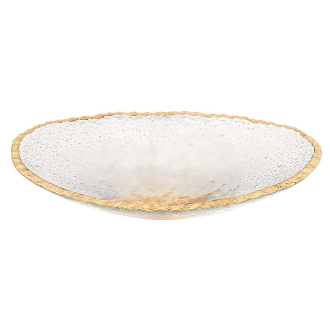 8" Clear And Gold Glass Scalloped Edge Oval Serving Bowl HomeRoots
