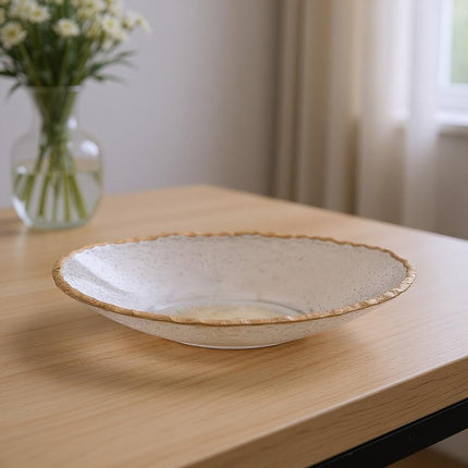 8" Clear And Gold Glass Scalloped Edge Oval Serving Bowl HomeRoots