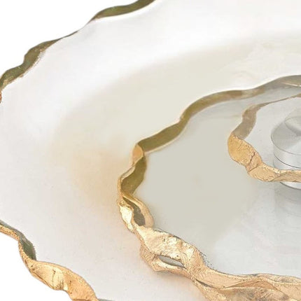 13" Clear And Silver Round Glass Hand Finished Lazy Susan HomeRoots
