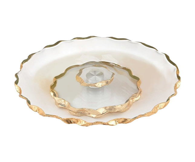 13" Clear And Silver Round Glass Hand Finished Lazy Susan HomeRoots