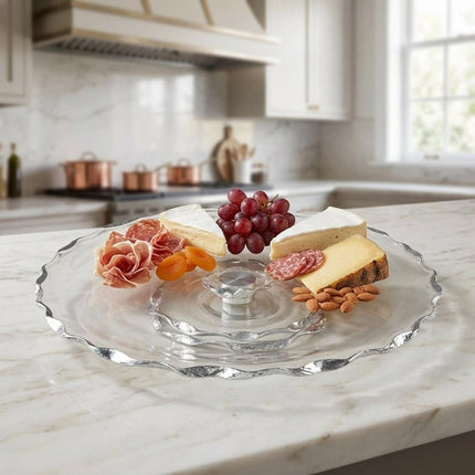 13" Clear and Gold Round Glass Hand Finished Lazy Susan HomeRoots