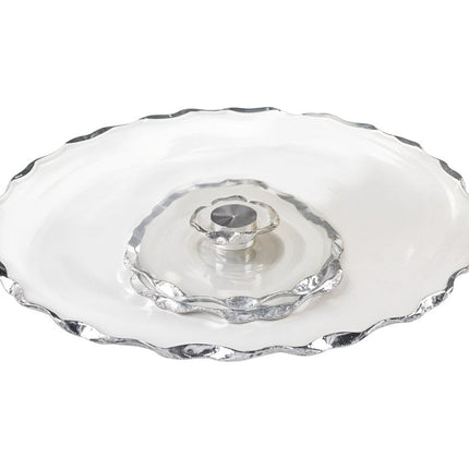 13" Clear and Gold Round Glass Hand Finished Lazy Susan HomeRoots