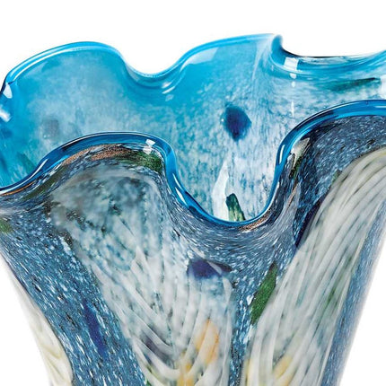 17" Blue And Green Cylinder Crystal Glass Table Vase HomeRoots