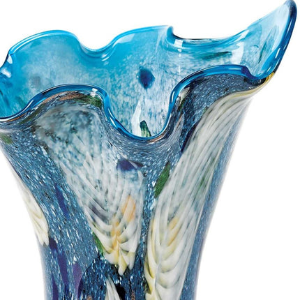 17" Blue And Green Cylinder Crystal Glass Table Vase HomeRoots