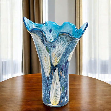 17" Blue And Green Cylinder Crystal Glass Table Vase HomeRoots