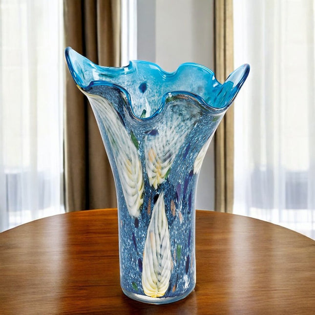 17" Blue And Green Cylinder Crystal Glass Table Vase HomeRoots
