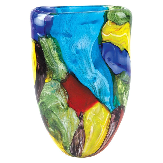 11" Blue Green Red And Yellow Cylinder Murano Glass Table Vase HomeRoots