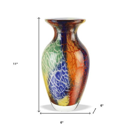 11" Blue Green And Orange Urn Murano Glass Table Vase HomeRoots