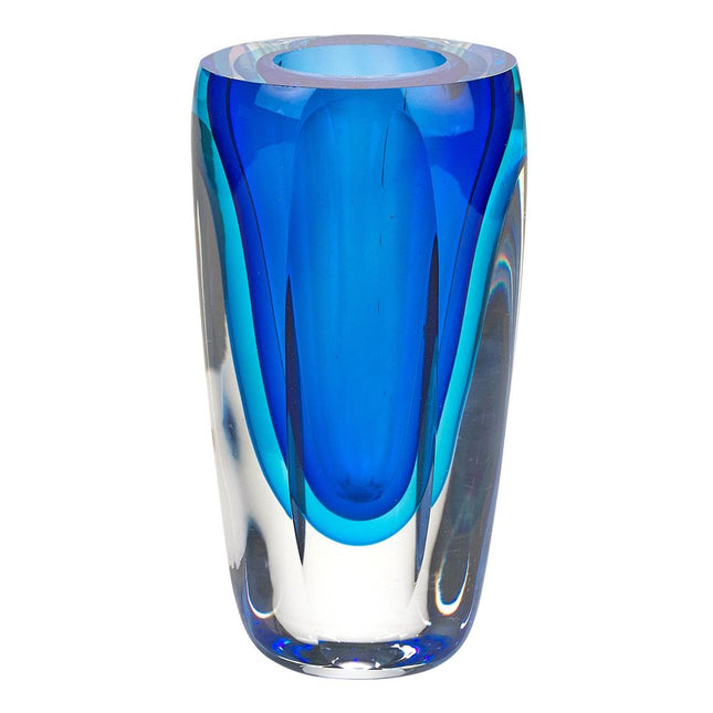 6" Blue And Clear Cylinder Crystal Glass Table Vase HomeRoots