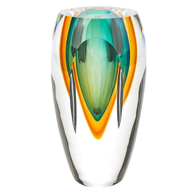 6" Clear Amber and Green Abstract Murano Glass Table Vase HomeRoots