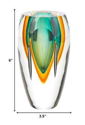 6" Clear Amber and Green Abstract Murano Glass Table Vase HomeRoots