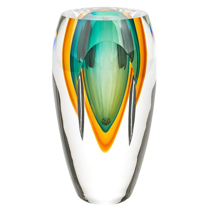 6" Clear Amber and Green Abstract Murano Glass Table Vase HomeRoots