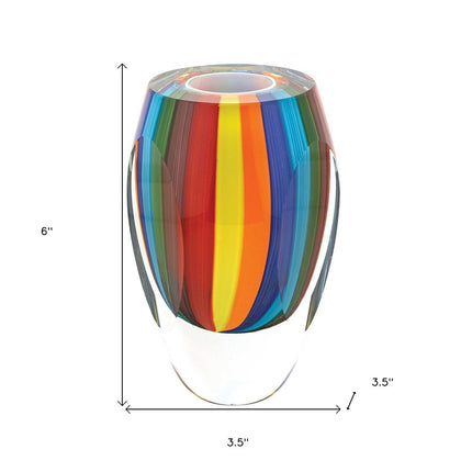 6" Blue Clear Red And Yellow Cylinder Crystal Glass Table Vase HomeRoots